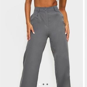 PRETTYLITTLETHING Petite Grey Peach Skin Straight Leg Pants